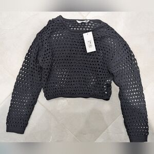 2/$35 UKIDS Black Crochet Sweater 10-12 Cotton Open Knit Long Sleeve NWT